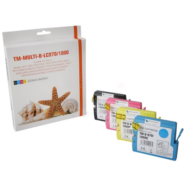 Premium Tinte ersetzt Brother LC 970 / LC 1000 VAL Schwarz, Cyan, Magenta, Gelb