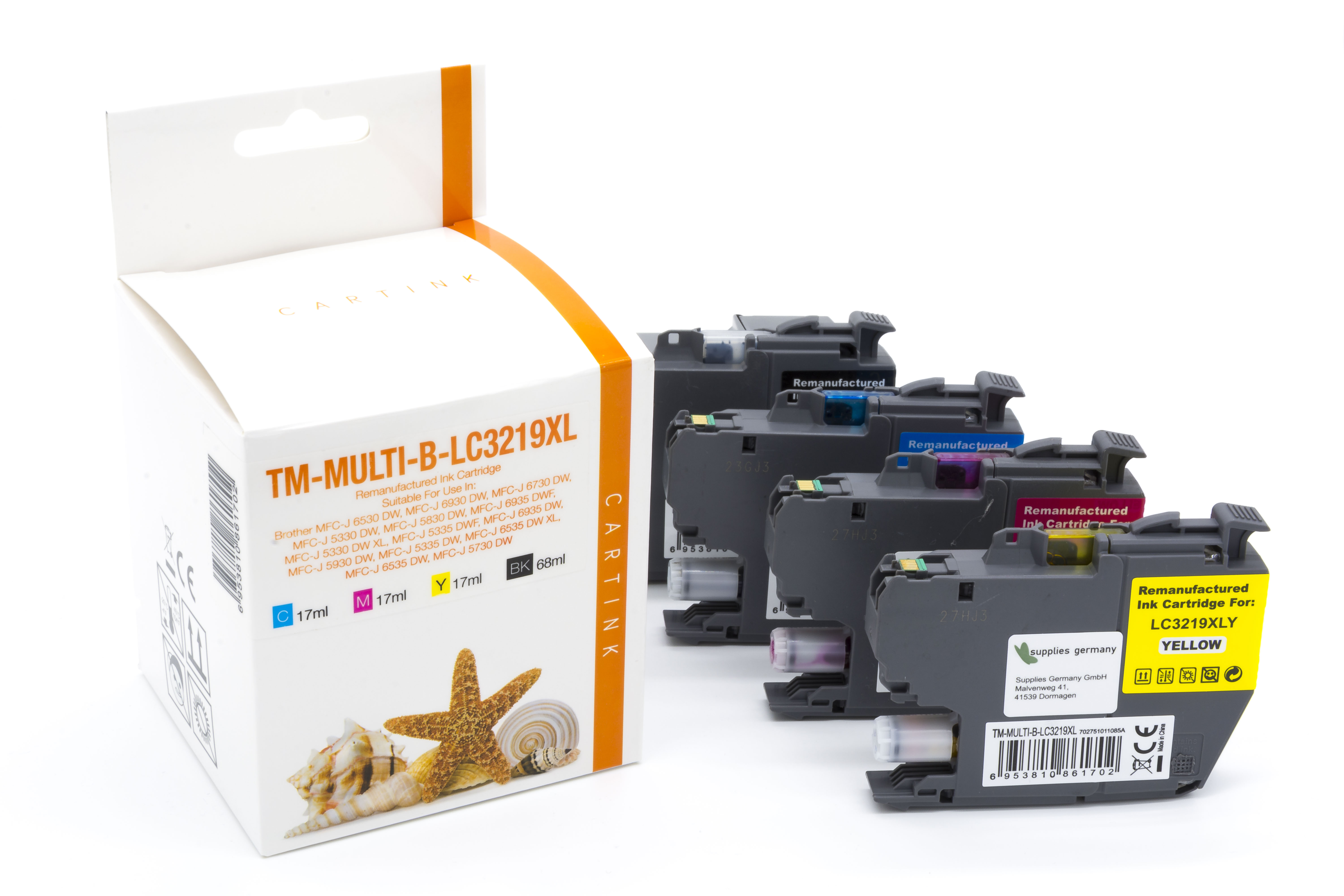 Premium Tinte ersetzt Brother LC-3219XLVAL Schwarz, Cyan, Magenta, Gelb